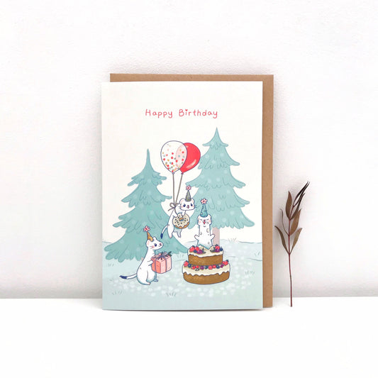 Winter Stoats Birthday Card