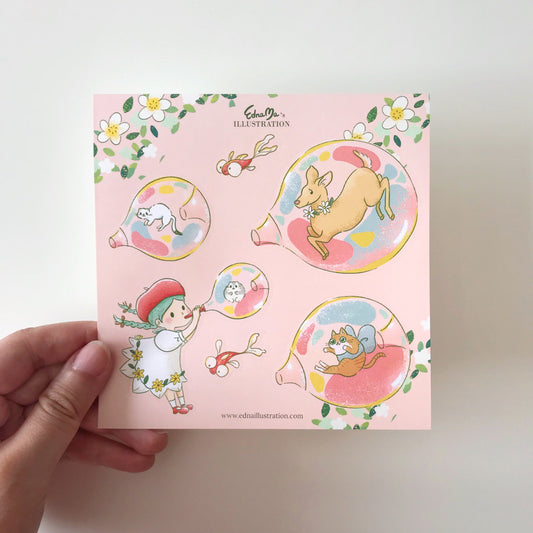 Little Girl and Animal Sticker Sheet